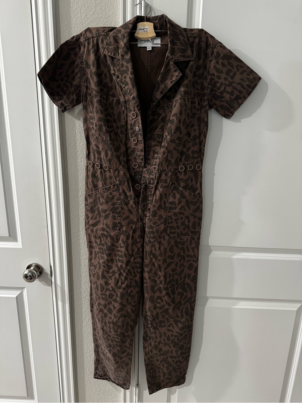 Pistola Leopard Print Short Sleeve Utility Jumpsuit - Brown